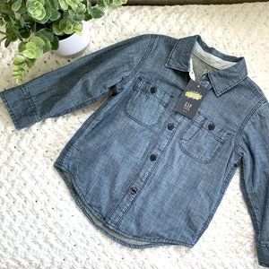 NWT Boys GAP Denim Jersey Button Shirt (Blue) 2T